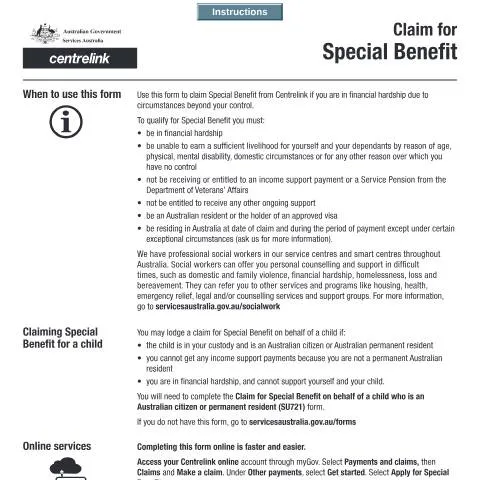 Document preview: Navigating the Claim for Special Benefit (SU004) — Benefits & social aid (CERFA n°SU004)