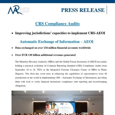 Document preview: Understanding CRS Compliance Audits in Mauritius — Government & admin (PressRelease180924)