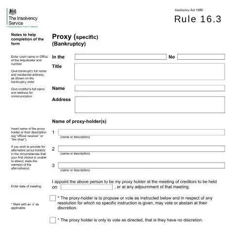 Document preview: The Importance of Rule 16.2 and 16.3 Proxy Forms in Bankruptcy — Legal & justice