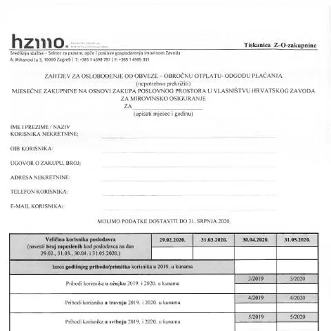Document preview: Razumijevanje zahtjeva za oslobođenje od plaćanja zakupa — Stanovanje (CERFA n°Tiskanica-zahtjev-za-oslobodenje-placanj)