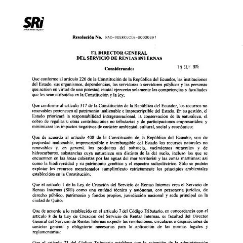 Vista previa del documento Gestión del IVA en Ecuador según resolución NAC-DGERCGC16-00000397 — Impuestos (CERFA n°NAC-DGERCGC16-00000397)