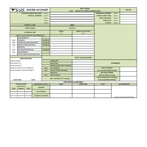 Document preview: Understanding the DA 260A2 Malt Beer VM Form — Government & admin (CERFA n°DA 260A2)