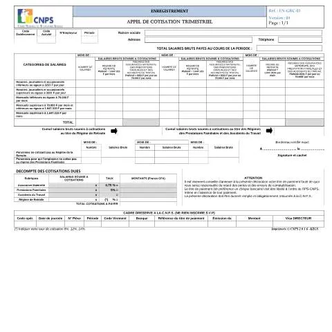 Aperçu du document Comprendre l'Appel de Cotisation Trimestriel de la CNPS — Démarches administratives