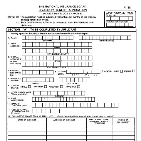 Document preview: Understanding the NI 38 Invalidity Benefit Application Process — Government & admin (CERFA n°NI38)