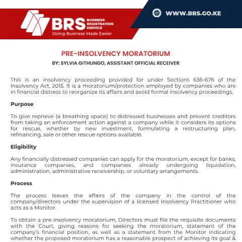 Document preview: Understanding the Pre-Insolvency Moratorium in Kenya — Government & admin (CERFA n°Pre-Insolvency-Moratorium)