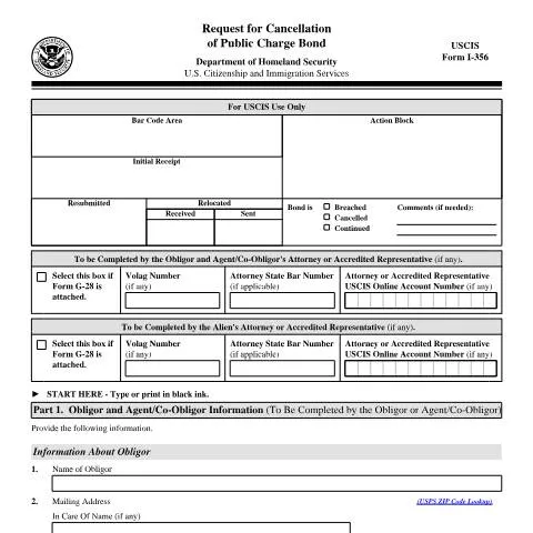 Document preview: Guide to USCIS Form I-356: Cancellation of Public Charge Bond — Immigration & visas (CERFA n°I-356)