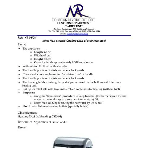 Document preview: Navigating Chafing Dish Classification for Import Success — Government & admin (ChafingDish)