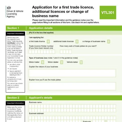 Document preview: UK First Trade Licence Application: VTL301 Requirements — Legal & justice