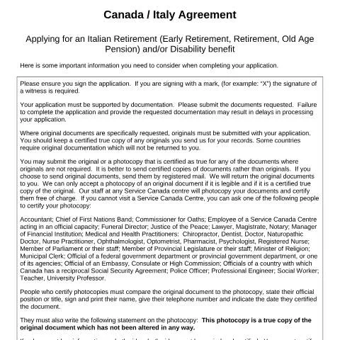 Document preview: Guide to Applying for Italy-Canada Retirement and Disability Benefits — Health (CERFA n°CAN_IT_1)
