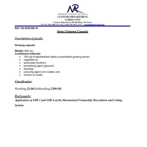 Document preview: Understanding the Ginseng Capsules Classification Process — Government & admin (GinsengCapsule)