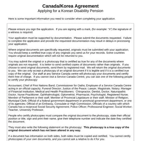 Document preview: Navigating Disability Benefits through the Korea/Canada Agreement — Health (CERFA n°CAN-KOR_1_(D))