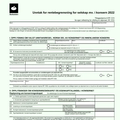 Document preview: Skjema RF-1509: Forstå rentegrensninger i konsern — Skatt & avgifter (CERFA n°RF-1509)