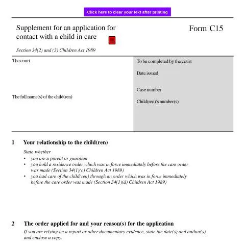 Document preview: Supplementary Form for Child Contact Applications in Care Cases — Legal & justice