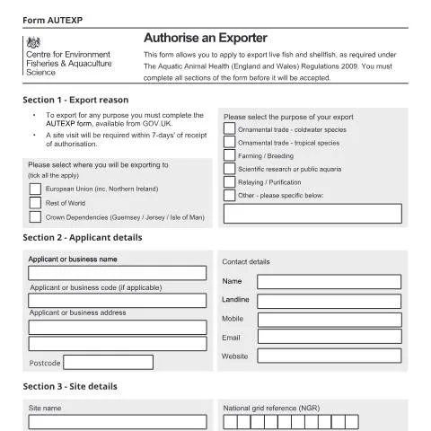 Document preview: Understanding Form AUTEXP for Aquatic Animal Exportation — Government & admin