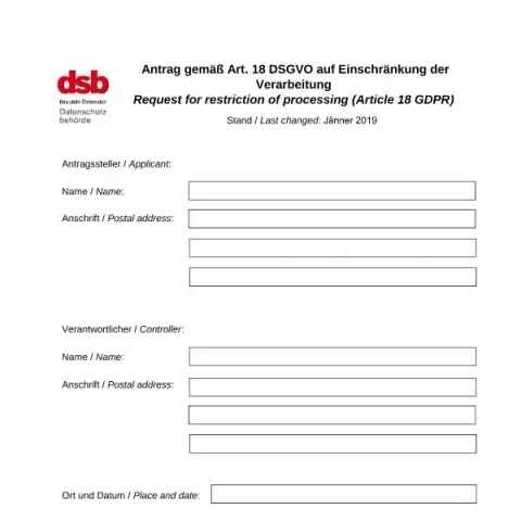 Dokumentvorschau: Antrag auf Verarbeitungseinschränkung nach DSGVO — Digitales & Datenschutz (antrag_gemaess_art._18_dsgvo_auf_einschraenkung_der_verarbeitung_request_for_restriction_of_processing_article_18_gdpr.pdf)
