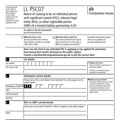 Document preview: How to File LL PSC07: Removing PSC Status from UK Partnerships — Business