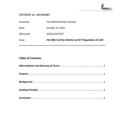 Document preview: Understanding the Impact of the Deletion of GCT Regulation 14 (10) in — Legal & justice (CERFA n°Technical_Advisory_The_Effect_of_the_Deletion_of_GCT_Regulation_14_012021)