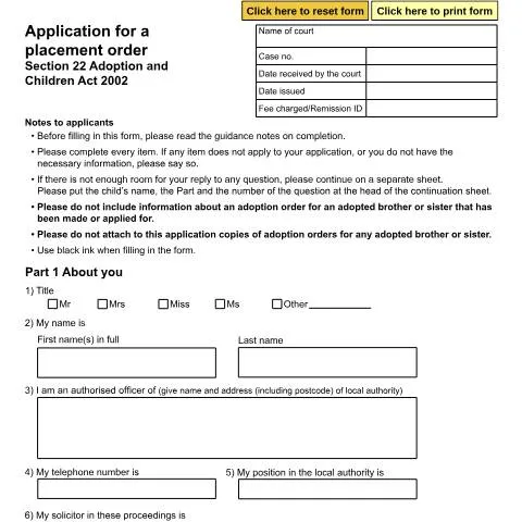 Document preview: Understanding Form A50 for Placement Orders — Family