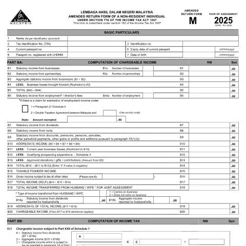 Document preview: Panduan Mengisi Borang Pembetulan M 2025 untuk Individu — Cukai & percukaian