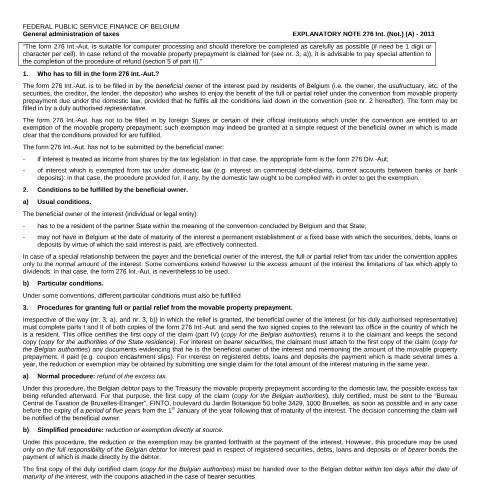 Aperçu du document Formulaire 276 Int.-Aut. : Optimisez vos avantages fiscaux — Démarches administratives (CERFA n°167-276-int-note)