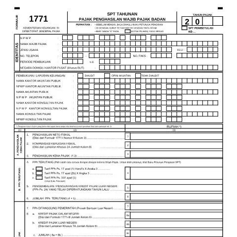 Document preview: Memahami Formulir SPT Tahunan PPh Badan 1771-TKB — Pajak & perpajakan (CERFA n°ID-DJP-Formulir-SPT-1771-TKB-0)
