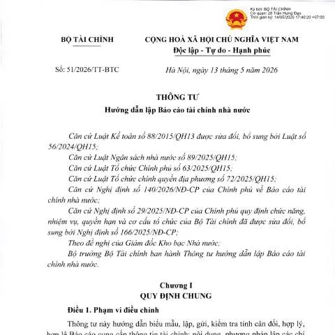 Document preview: Thông tư 51/2026/TT-BTC: Đảm bảo chất lượng báo cáo tài chính nhà nước — Doanh nghiệp & chuyên nghiệp (CERFA n°51/2026/TT-BTC)