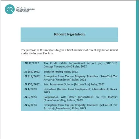 Document preview: Comprehensive Guide to Malta's 2023 Income Tax Update — Taxes (CERFA n°update-1---january-2023)
