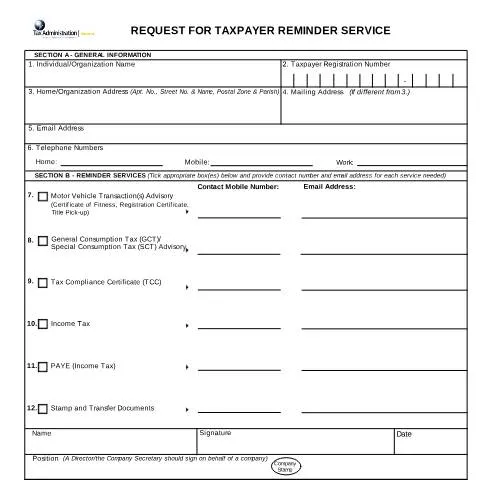 Document preview: Understanding the Taxpayer Reminder Service in Jamaica — Taxes (CERFA n°request_taxpayer_reminder)