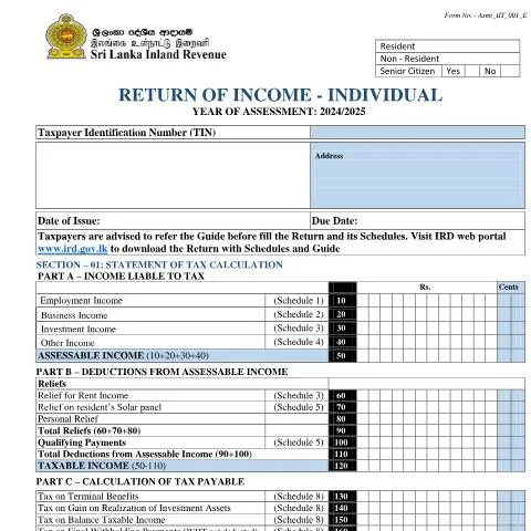 Document preview: Understanding the Return of Income - A Key Tax Document in Sri Lanka — Taxes (CERFA n°Asmt_IIT_001_2024)