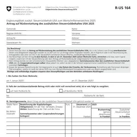 Dokumentvorschau: Rückerstattung des US-Steuerrückbehalts beantragen — Steuern