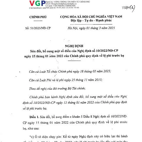 Document preview: Cập nhật Nghị định 51/2025/NĐ-CP về lệ phí trước bạ — Thủ tục hành chính (CERFA n°51/2025/NĐ-CP)