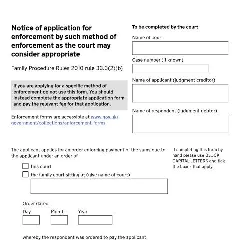 Document preview: Form D50K: Strategic Court Enforcement When Orders Remain Unpaid — Legal & justice