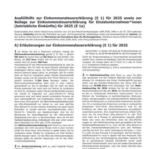 Dokumentvorschau: Leitfaden zur E2 Ausfüllhilfe für die Einkommensteuer 2025 — Steuern (E2)