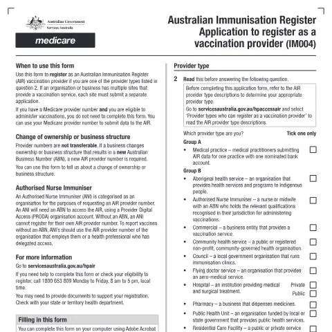 Document preview: Become an Official Vaccination Provider with IM004 — Health (CERFA n°IM004)