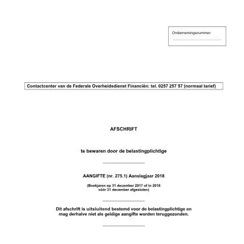 Aperçu du document Comprendre l'Aangifte en société pour 2018 — Impôts & fiscalité (CERFA n°121-275-1-aangifte-2018)