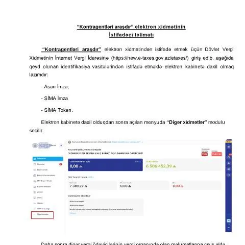 Document preview: Vergi ödəyicilərinin araşdırılması üçün elektron xidmət — Vergilər & maliyyə