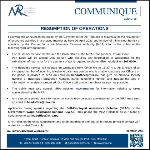 Document preview: Understanding the MRA's Resumption of Operations Document — Government & admin (Resumptions310321)