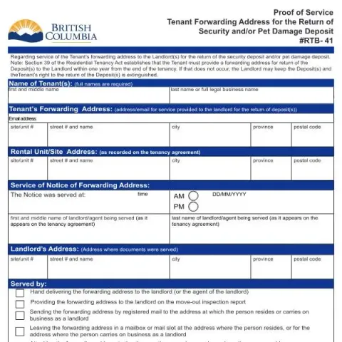 Document preview: Understanding the RTB-41 Proof of Service of Forwarding Address Form — Housing (RTB-41)