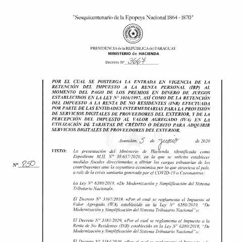 Vista previa del documento Resumen del Decreto N° 3667-2020 sobre IVA en Paraguay — Impuestos
