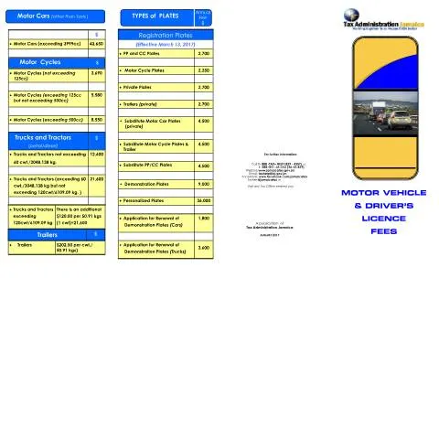Document preview: Understanding Jamaica's Motor Vehicle & Driver's Licence Fees — Vehicle & driving (CERFA n°Motor+Vehicle++Driver's+Licence+Fees+brochure+20022018)