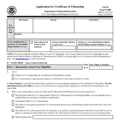 Document preview: Understanding the N-600 Form for Citizenship Application — Immigration & visas (CERFA n°N-600)