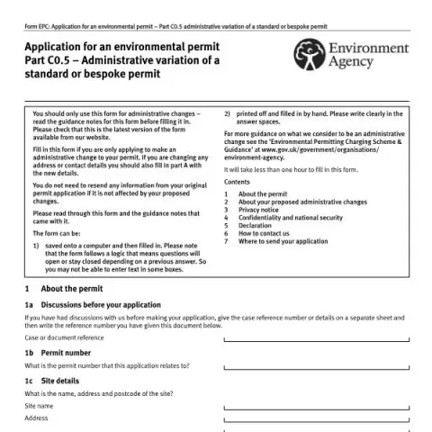 Document preview: Administrative Changes to Environmental Permits: Part C0.5 Process — Government & admin (C0)