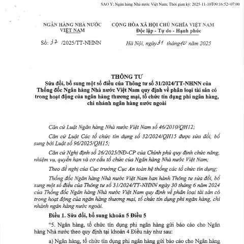 Document preview: Thông tư 37/2025/TT-NHNN: Sự Thay Đổi Quan Trọng Trong Quy Định Tài — Ngân hàng & tài chính (CERFA n°37/2025/TT-NHNN)
