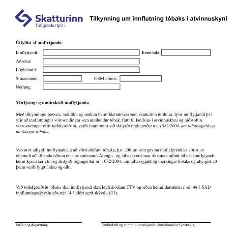 Document preview: Innflutningur tóbaks í atvinnuskyni - Skref til að fylgja — Tollur & innflutningur