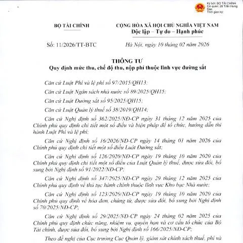Document preview: Thông tư 11/2026/TT-BTC: Quy định về phí trong ngành đường sắt — Thủ tục hành chính (CERFA n°11/2026/TT-BTC)