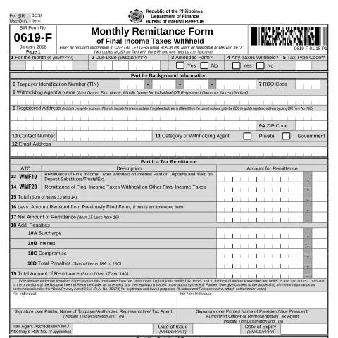 Document preview: The Importance of BIR Form No. 0619-F in Tax Compliance — Government & admin (CERFA n°0619-F)