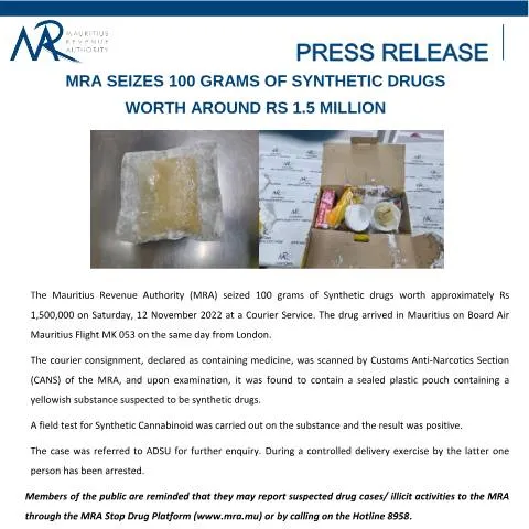 Document preview: Understanding the MRA's Recent Drug Seizure and Its Impact — Government & admin (PressRelease151122)