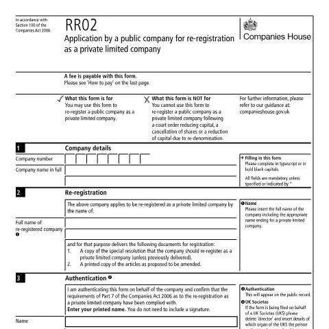 Document preview: How to Re-register Your PLC as Private Company Using Form RR02 — Business