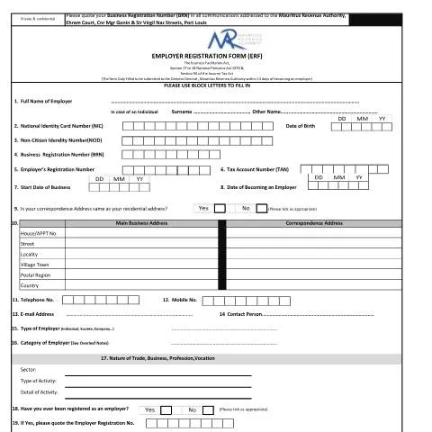 Document preview: Mastering the Employer Registration Form (ERF) for Your Business — Government & admin (CERFA n°ERF)
