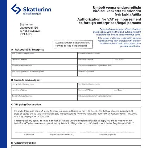 Document preview: Leiðbeiningar um umboð RSK 10.36 fyrir endurgreiðslu VAT — Skattar & fjármál (CERFA n°RSK 10.36)